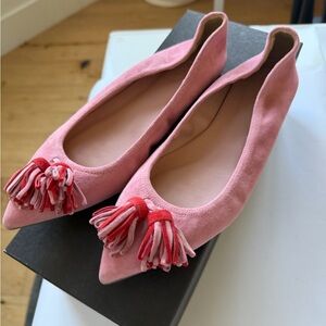 J. Crew Pink Suede Flats with Red Tassels